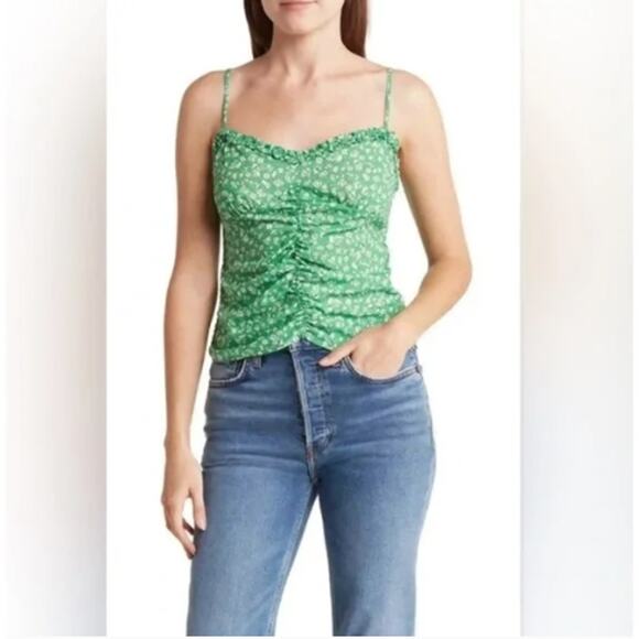 Lush Green & White Floral Print Ruched Front Cami Size 1X - Picture 1 of 8